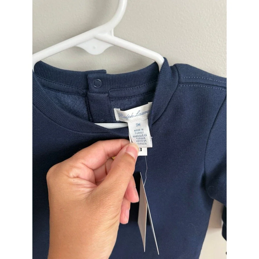NWT Ralph Lauren Polo Bear 9mo Fleece Crewneck Coverall Navy